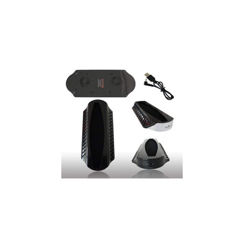 Soporte Vertical  negro y Ventilador para PS3 Slim