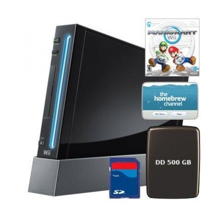 Wii Negra + Mario Kart + Homebrew + Disco Duro 500GB +SD 2GB